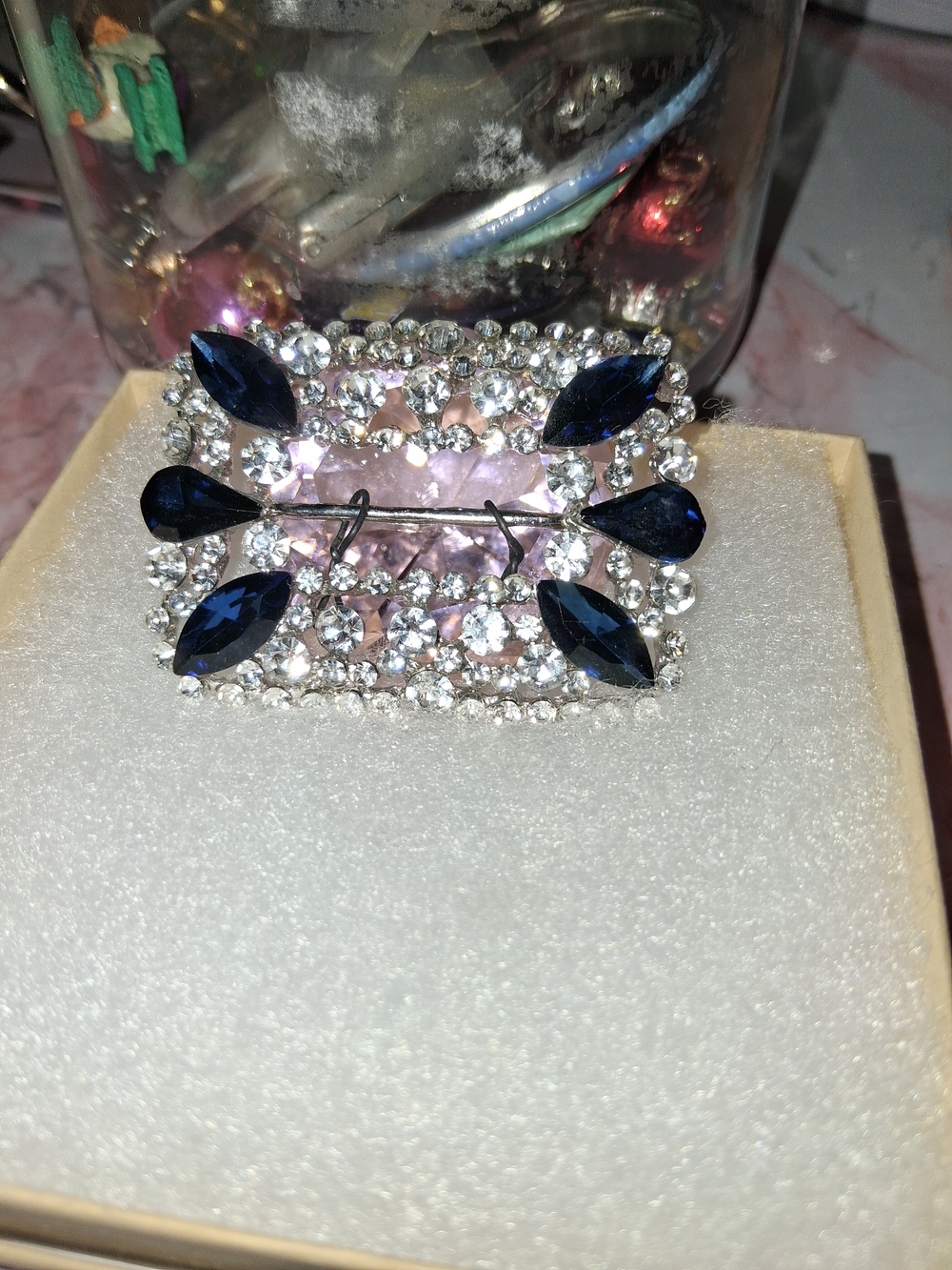 Elegant Navy and Clear Crystal Rectangle Brooch - Unbranded